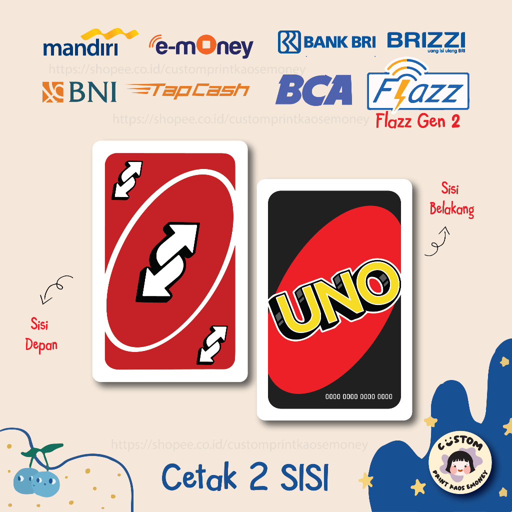 KARTU EMONEY ETOLL UNO CARD REVERSE MERAH RED CARD E MONEY ETOLL MANDIRI FLAZZ BCA BNI TAPCASH BRIZZ