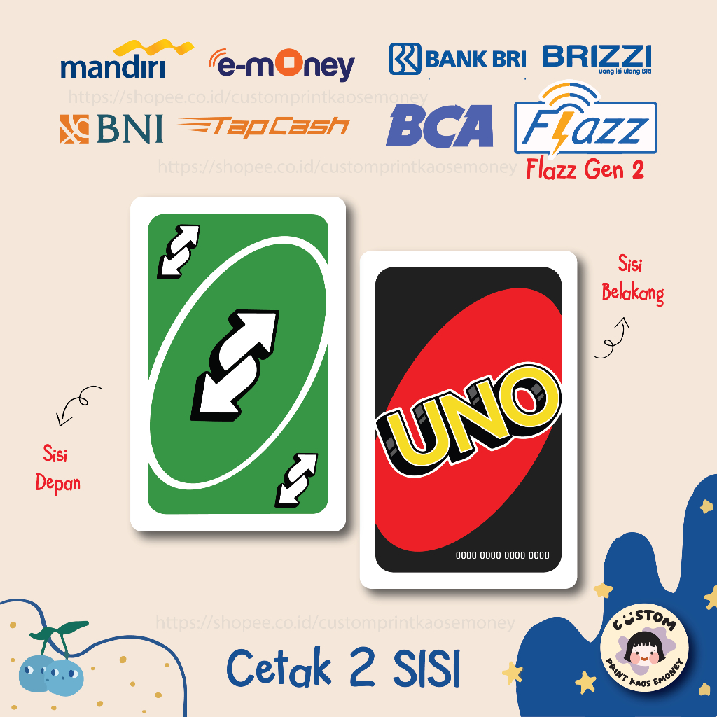 KARTU EMONEY ETOLL UNO CARD REVERSE HIJAU GREEN CARD E MONEY ETOLL MANDIRI FLAZZ BCA BNI TAPCASH BRI