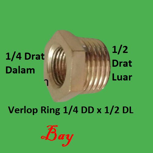 Verlop ring - Flugring- Doble sok drat dalam 1/4 x 1/2 drat luar,dari Kuningan