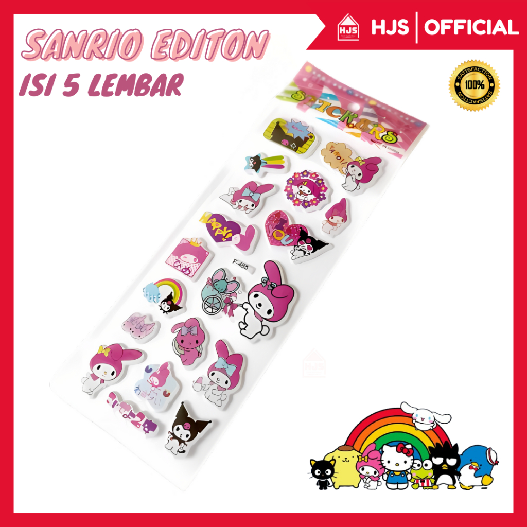 

[HJS] Isi 5 Pcs Sticker Sanrio Kartun Timbul Tempelan 3D Aksesoris Souvenir Lucu/Stiker Mainan Anak