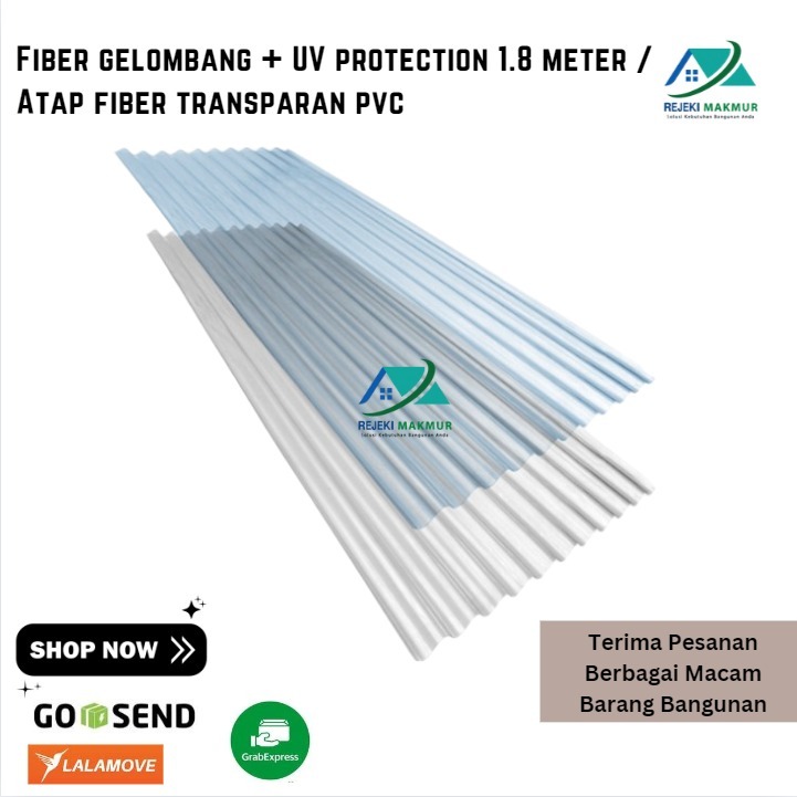 Fiber gelombang + UV protection 1.8Mx80cmx0.8mm putih susu / Atap fiber bening transparan pvc (KHUSU