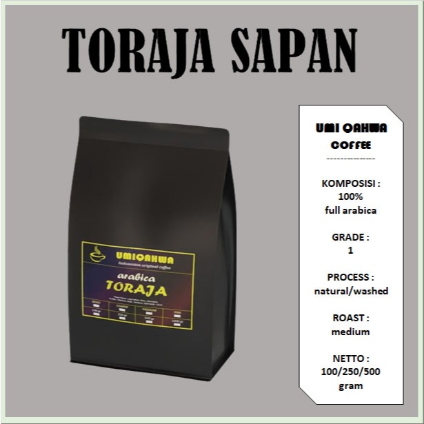 

Kopi TORAJA Arabica 100/250/500 Gram Kopi Murni G1 UMI QAHWA