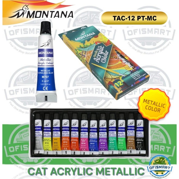 

Montana Cat Mettalic Acrylic Colour TAC-12PTMC | @1Set=12 Warna