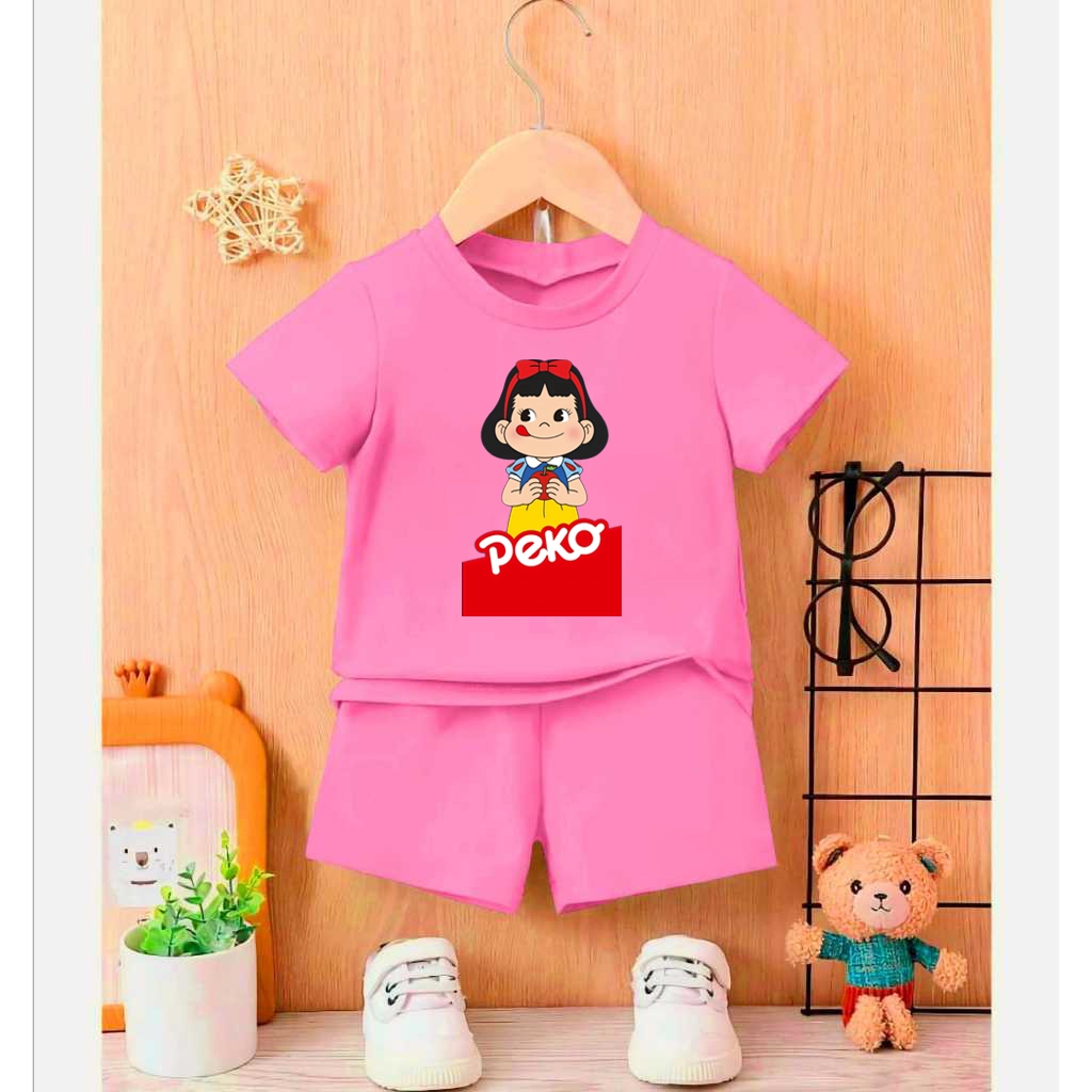 Setelan Kaos Celana Pendek Umur 1 - 8 Tahun Milky Peko Baju Usia Anak Perempuan Atasan Cewe Polos St