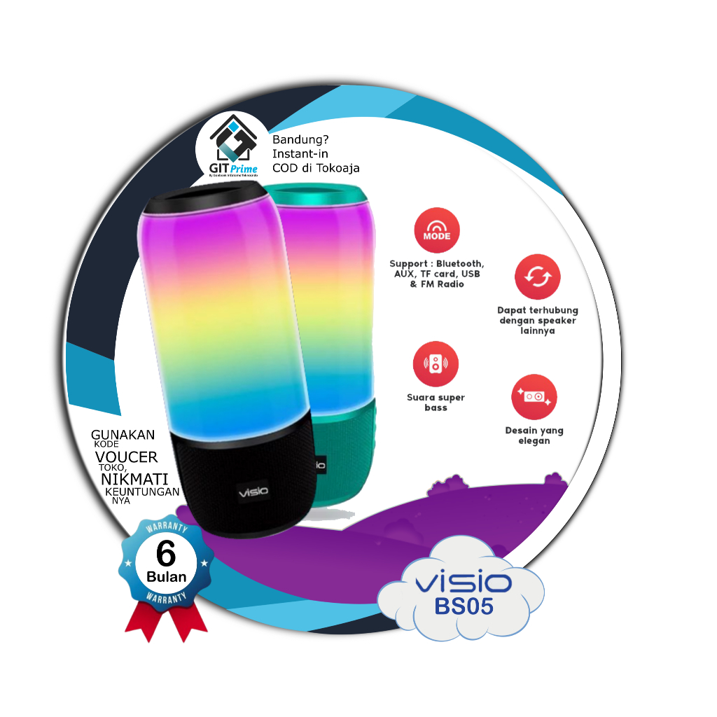 VISIO SPEAKER BLUETOOTH BS05 ORIGINAL - BLUETOOTH 5.0 SPEAKER AUX USB Radio Kartu Memori
