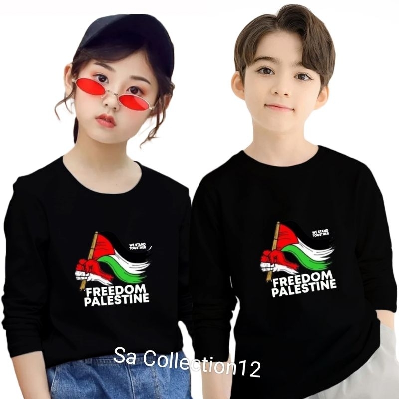 Kaos Anak Lengan Panjang // Kaos Anak Cowok / Cewek FREEDOM PALESTINA Baju Anak Unisex