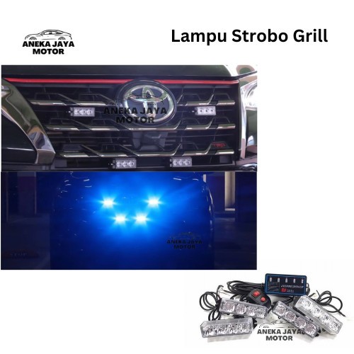 Lampu LED Grill Warna Ion Blue 4 Titik 12V High Quality Strobe Federal Signal Flash Running Kedip