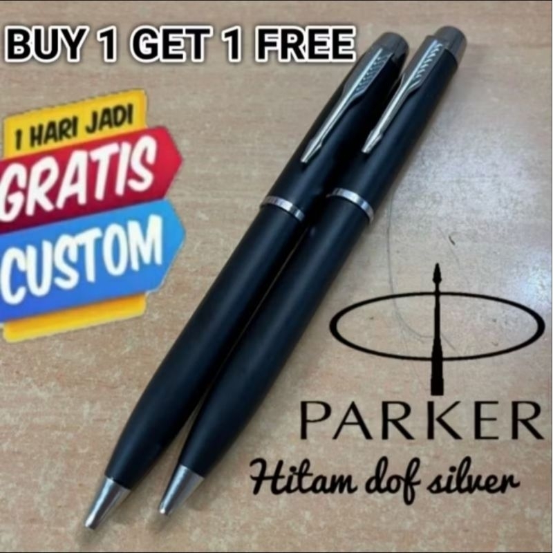 

Buy 1 Get 1 Free Pen Parker Couple Black Doff Clip Silver Free Grafir Nama / Logo