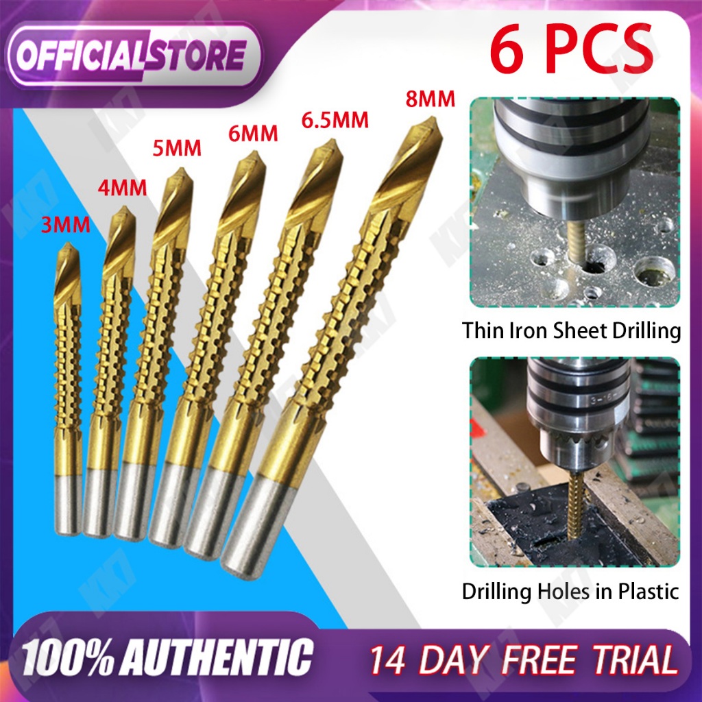 Titanium Plating Mata Bor 6 Pcs/Set Gergaji Kayu Plastik Bes Potong Power Drill HSS Steel Woodworkin