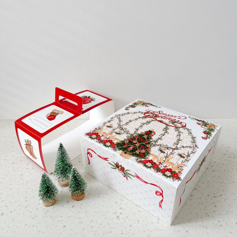 

(Isi 5 Pcs) Box Mistletoe | Kotak kue Natal 22x22cm Tinggi 10 cm | Dus kue natal murah