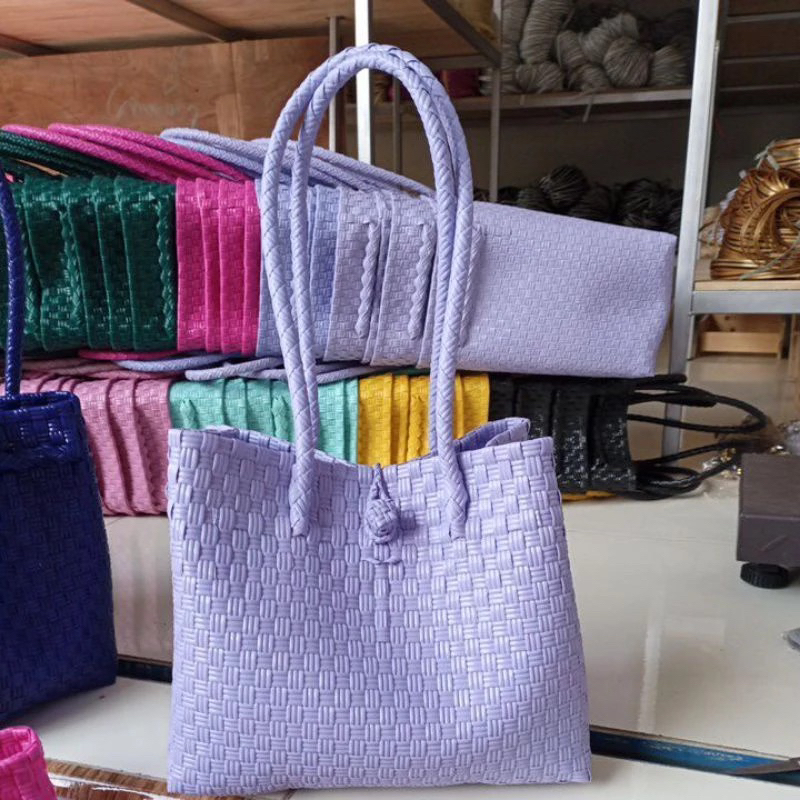 (preloved) tas jalin ungu (tas anyaman)