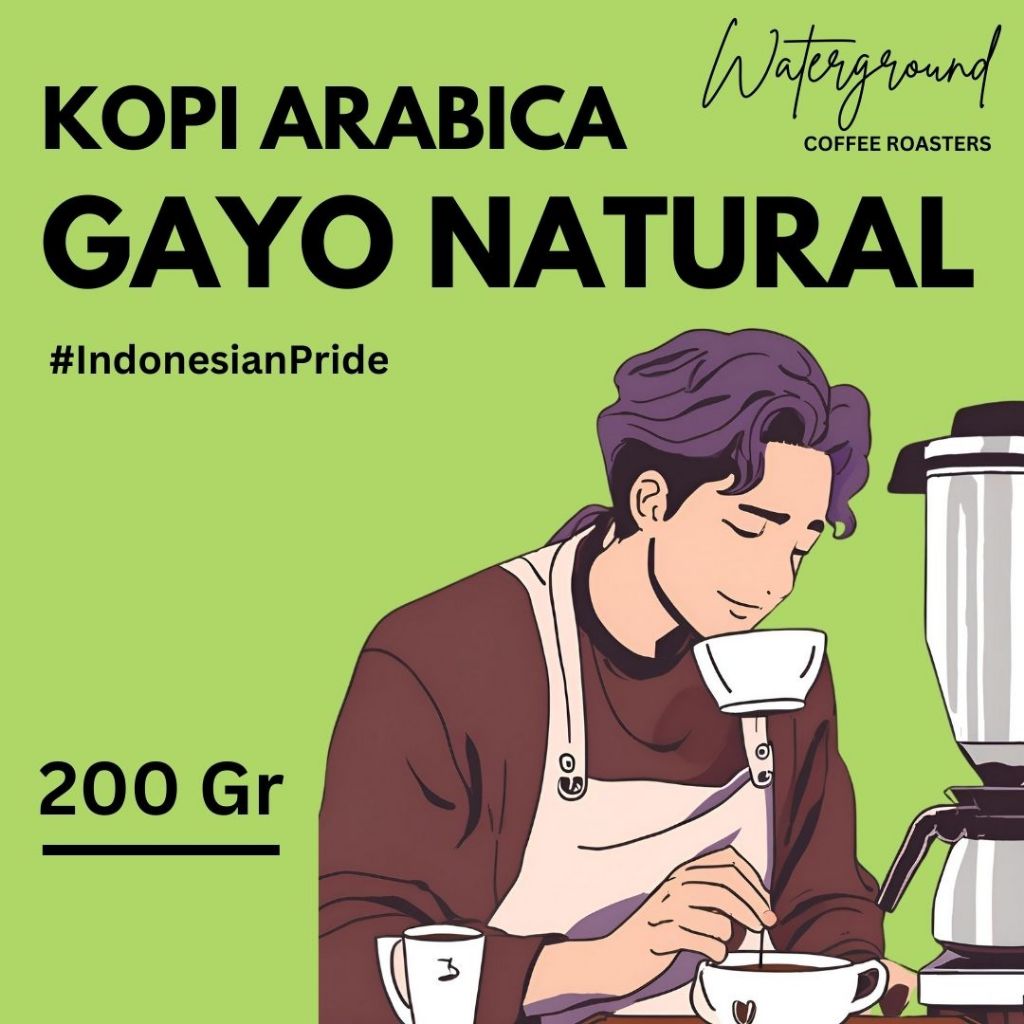 

Waterground Coffee Kopi Arabika Aceh Gayo Natural Process Biji Kopi GRADE 1 Single Origin, 200 GR