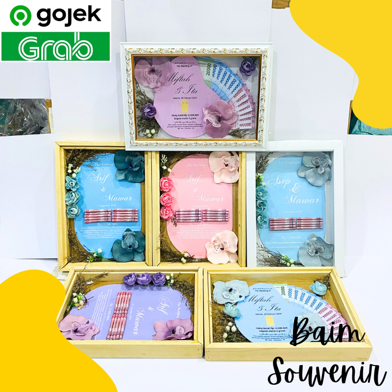 Mahar Pernikahan Bingkai Kayu + Akrilik 24 x 32 cm Custom Nama