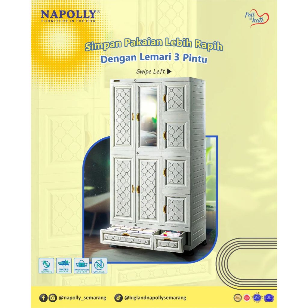LEMARI 3 PINTU NAPOLLY/LEMARI MINIMALIS/LEMARI PLASTIK KLATEN/LEMARI PLASTIK/LEMARI PLASTIK JUMBO