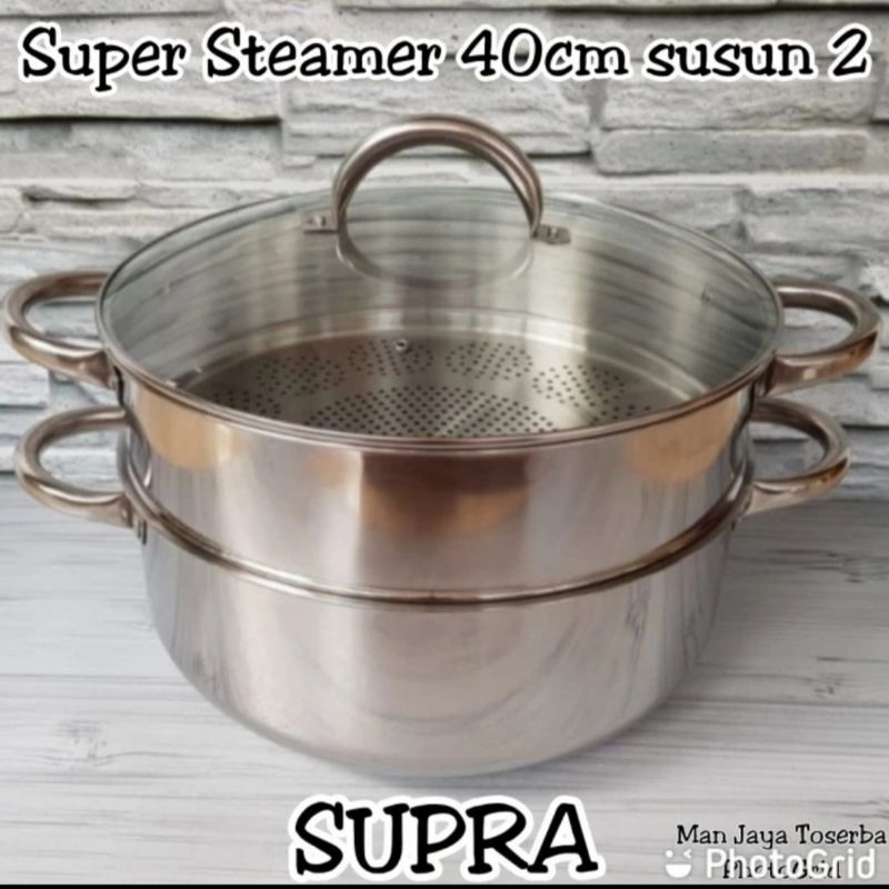 panci super steamer SUPRA 40 CM susun 2 stainless steel panci klakat kukusan