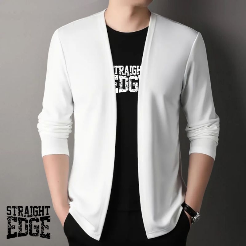 Kaos Lengan Panjang Cardigan V-neck Atasan Rajut Pria Jahitan Mode Dua Badan Aktif Cowok Pull Over M