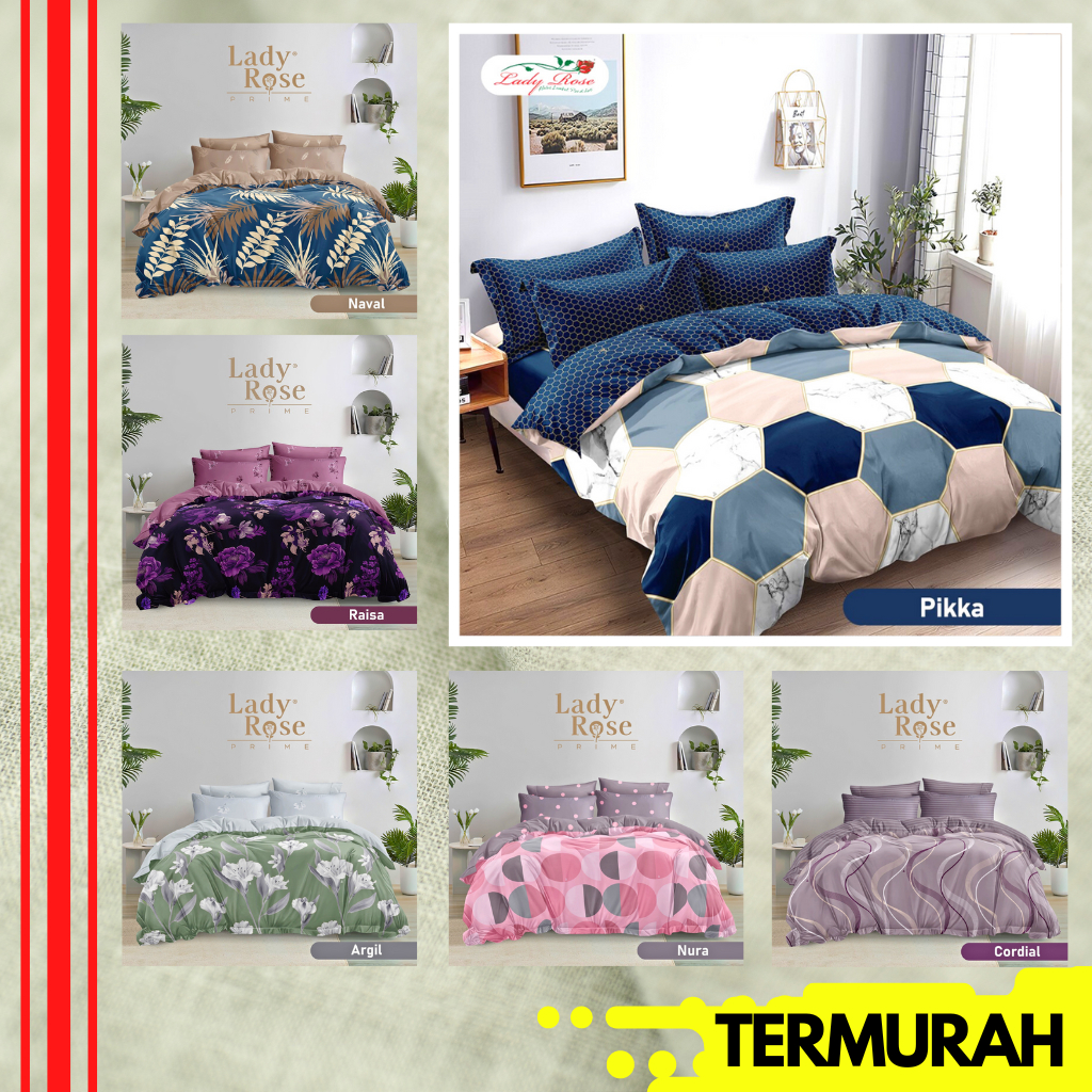 BEDCOVER LADY ROSE QUEEN KING SINGLE SIZE 160X200 180X200 120X200 BED COVER SET MOTIF SEPRAI NO 1 2 
