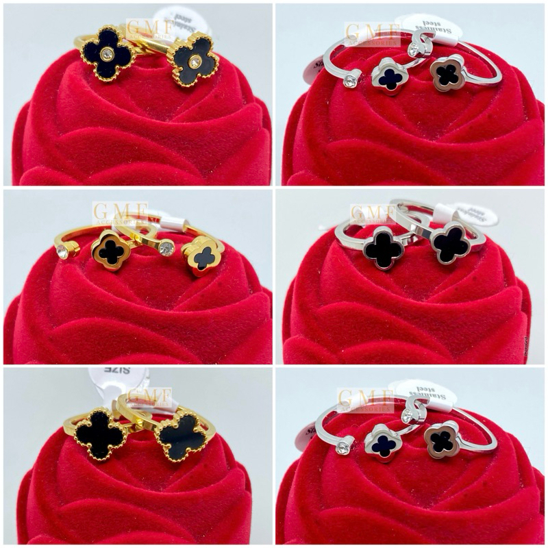 Cincin Clover Anting Clover Titanium Giwang Clover Wanita Stainless Steel Cincin Bunga