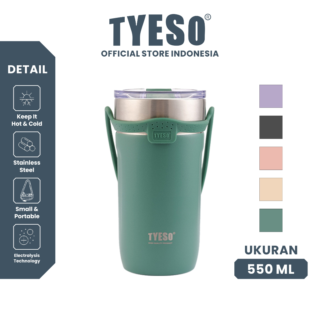 Tyeso Tumbler Botol Minum Sedotan 550ml TS-8766 Thermos Cup Vacuum Insulated Stainless Steel