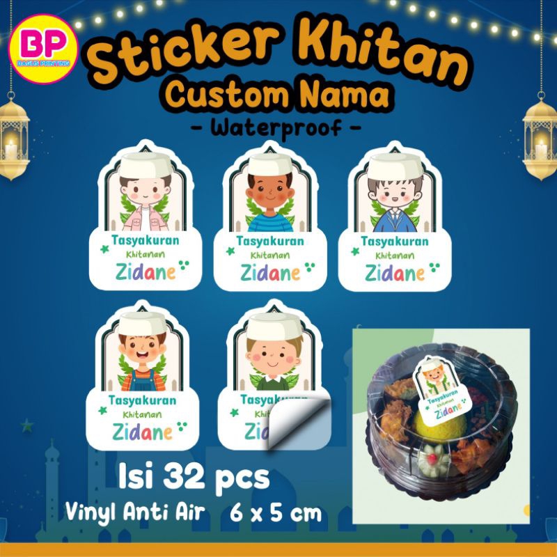

Isi 32 Pcs Sticker Syukuran Khitanan Anak Sticker Bento Tasyakur Walimatul Khitan Anak souvenir Custom Nama