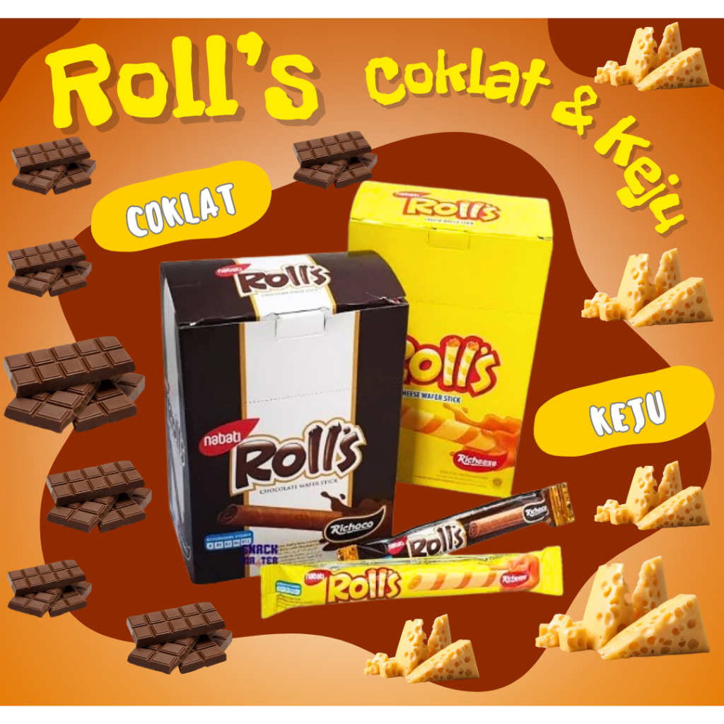 

ROLL'S COKLAT/KEJU Nabati Grosir 20pcs/pack