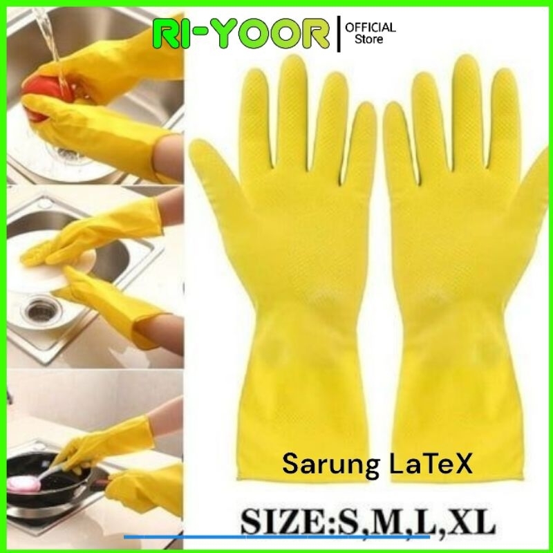 Sarung Tangan Latex Safety XL 32cm Sarung Tangan Karet Latex Kuning Isi 2Pcs - Sarung Tangan Karet P