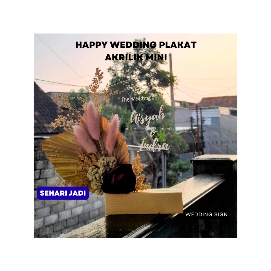 Akrilik Custom-Plakat Akrilik Mini Kado Pernikahan Estetik | gift wedding | bunga kering