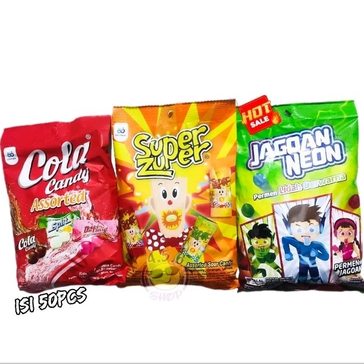 

Aneka Permen Super Zuper Cola Candy Jagoan Neon isi 50