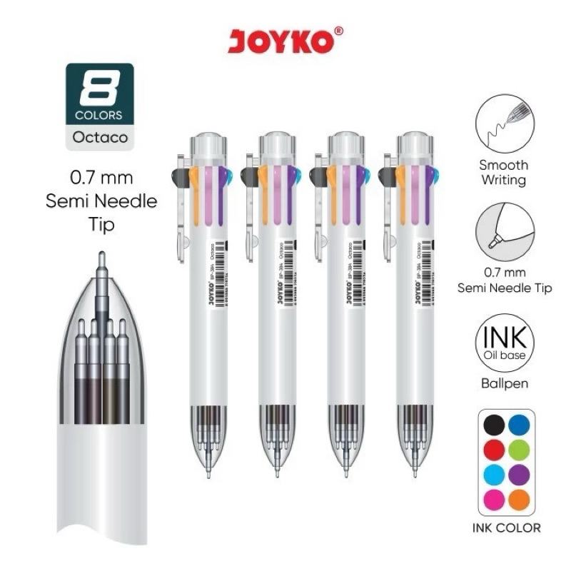 

Joyko Ballpen Pulpen BP-384 Octaco 0.7mm 8 Colors / Balpoint 8 Warna