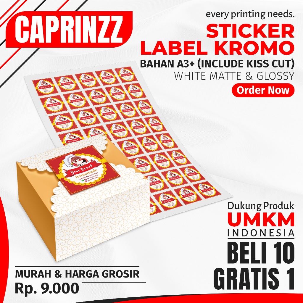 

Cetak Stiker Kemasan, Stiker Toples Kue, Label Kotak Makan, Stiker Bulat, Kotak / Kromo / Cutting