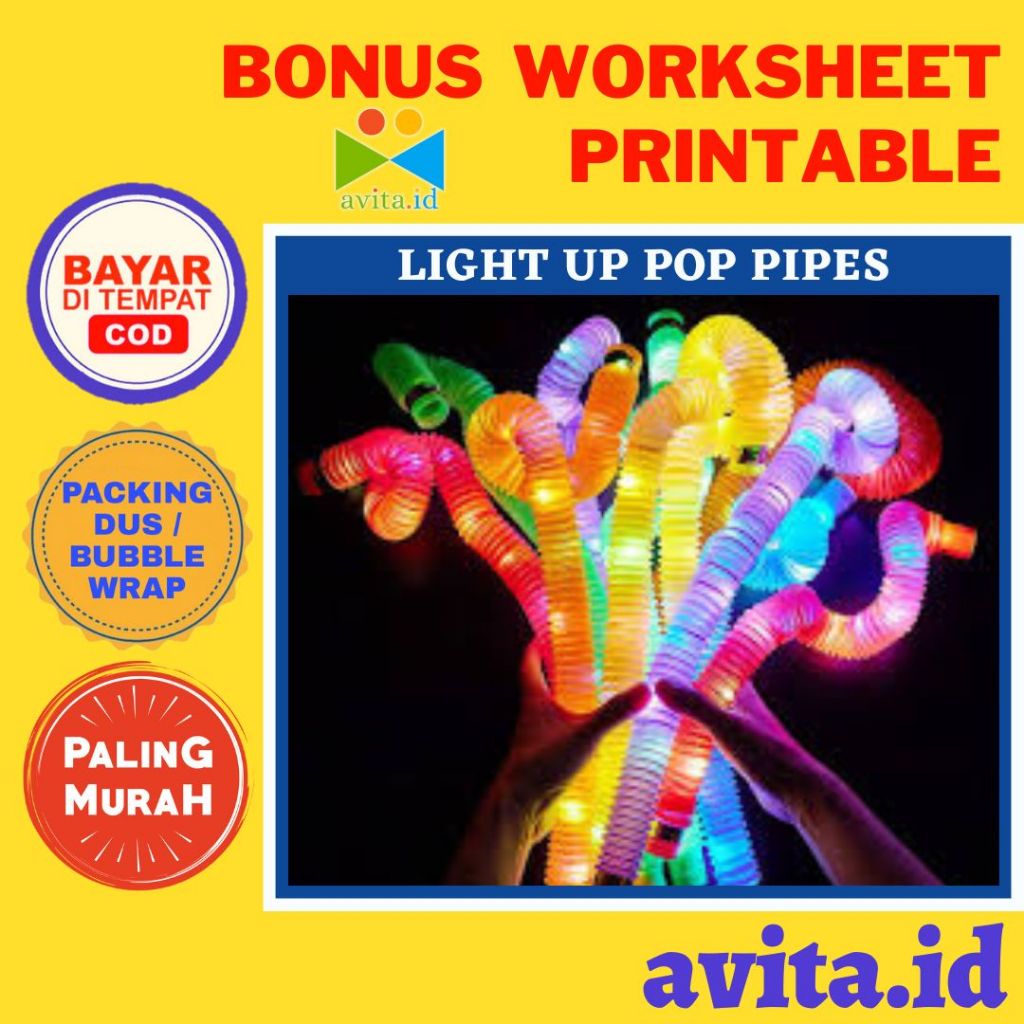 avita.id [1 Biji] Light Up Pop Pipes / Light Up Pop Tubes / Mainan Pipa Lampu Led / Mainan Lampu Sel