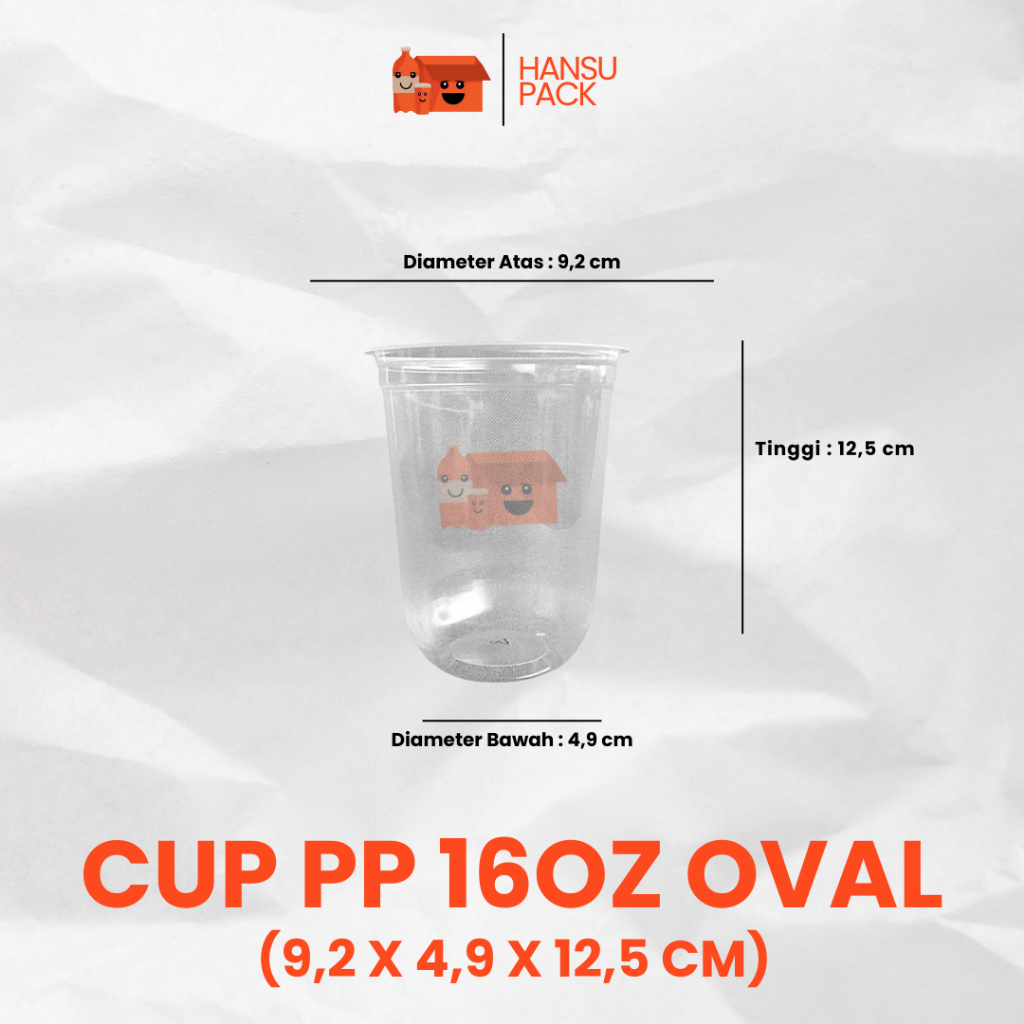 [Isi 50pcs-BSM] Gelas Plastik PP Oval 12 oz 14oz 16oz Gelas U