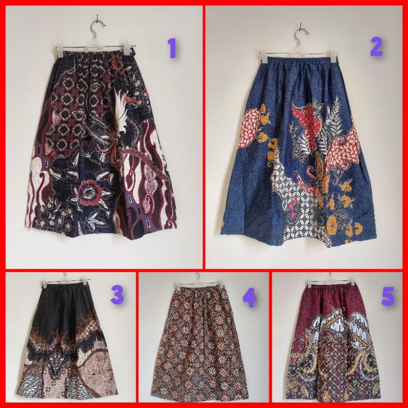 Rok batik katun pendek selutut 3/4 kekinian pinggang karet ikat pinggang RBC01