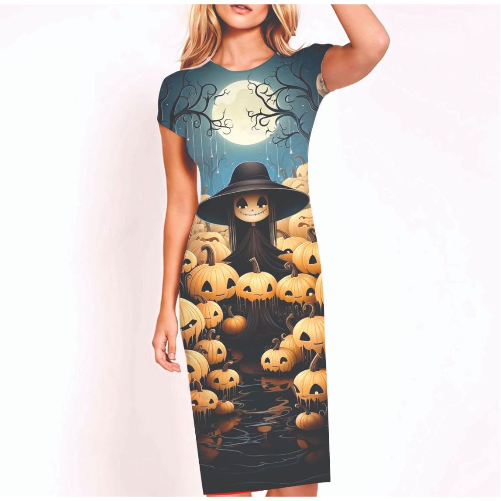 DRESS TAG THAILAND TATTOO JAPAN HALLOWEEN Casual Wanita Katun Nyaman Baju Jeans Printing