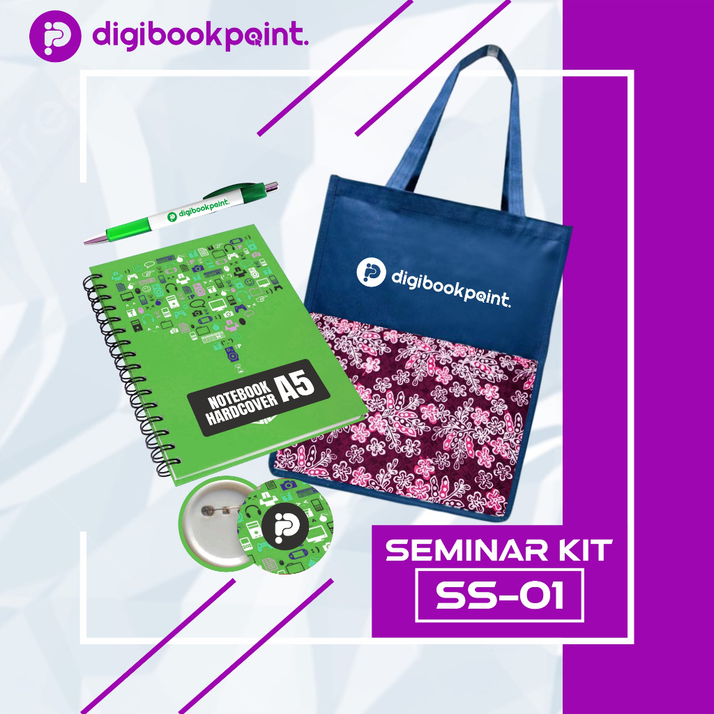 

Paket Seminar Kit Custom - Tas Tote Bag D300, Pulpen, Notebook Hardcover A5, Pin - SS 1