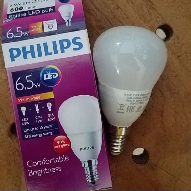 Lampu LED 6,5 Watt Warm White Kuning E14 Philips