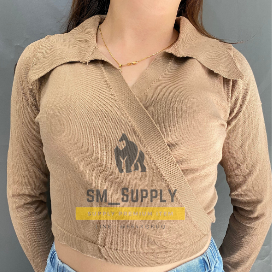 BAJU WANITA 56041 LILI TOP/ WRAP UPV LONGSLEEVE KNIT CROP/KNIT CROP TOP/