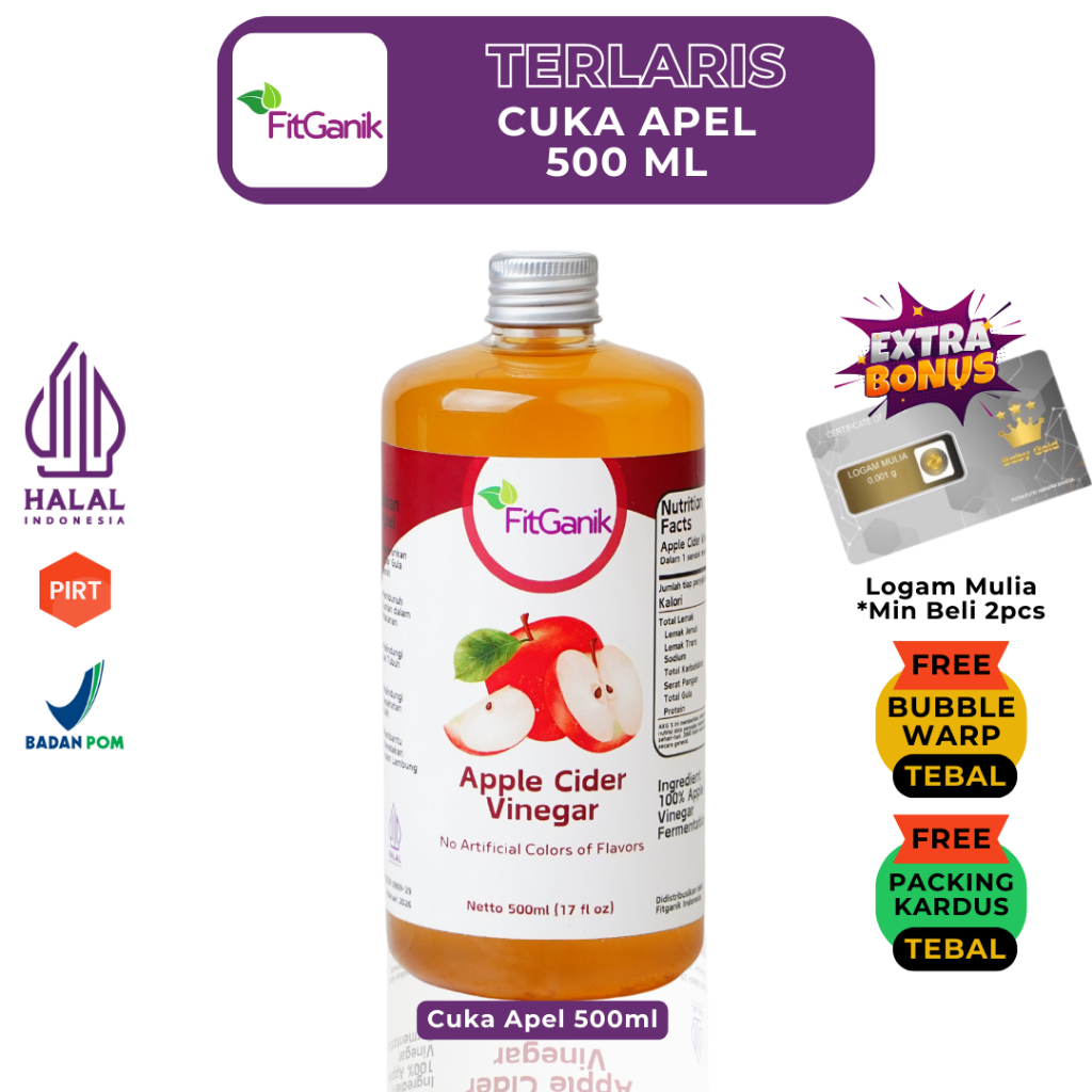 Cuka Apel Fitganik 500 ML TERLARIS [ Cuka Apel untuk Diet / Cuka Apel With Mother Organik / Cuka Ape