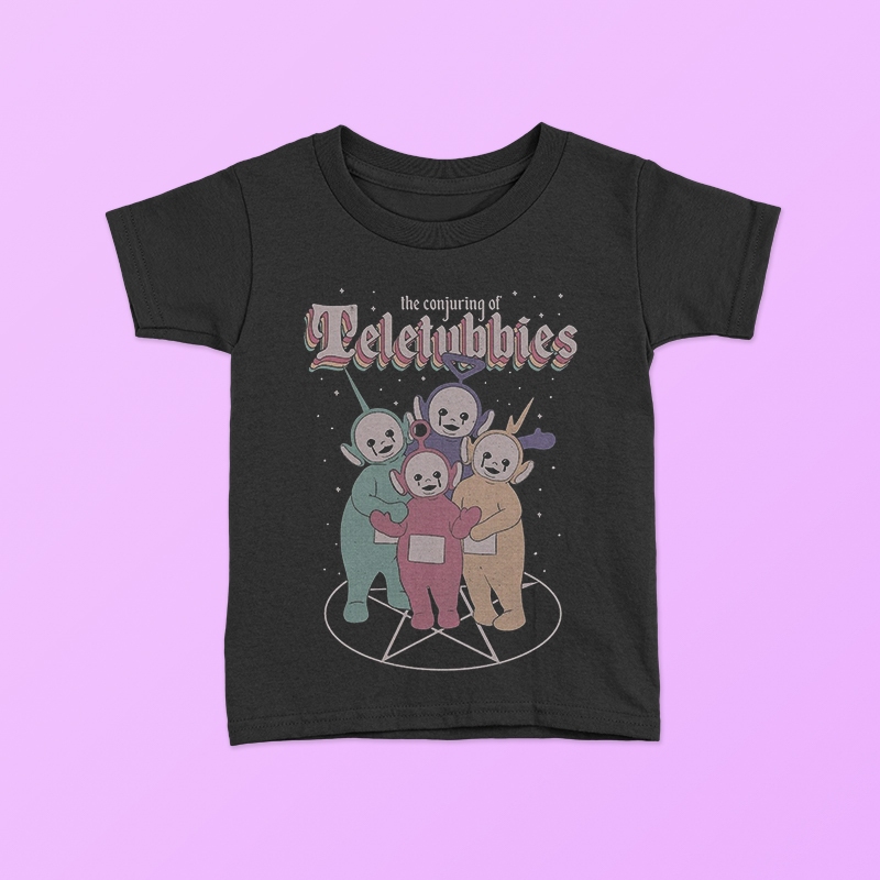 KAOS BAJU ANAK THE CONJURING OF TELETUBBIES | TSHIRT DISTRO BABY KIDS TEE / BAYI ANAK HITAM LAKI LAK