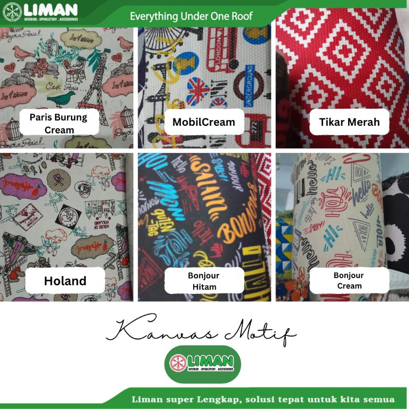 Kain Kanvas Motif Mix (Renda, Batik, Ombak, Tikar)