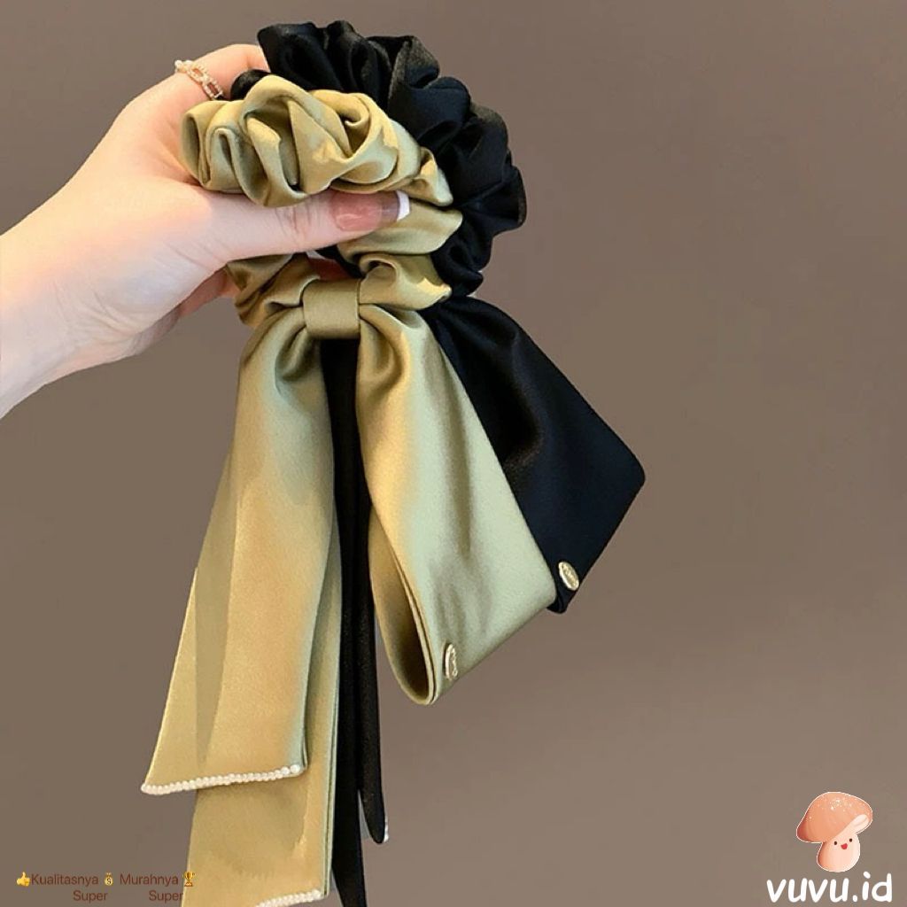 Ikat Rambut Satin Model Pita Korea Panjang / Ikat Rambut Pita Besar Ala Korean / Ikat Rambut Korea /