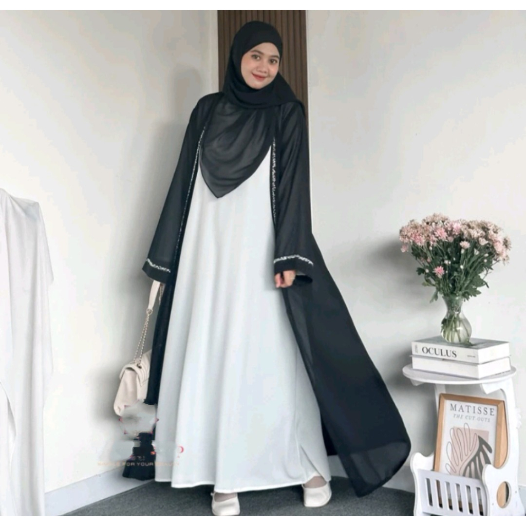 Exclusive New Abaya Hitam Turkey Gamis Safira Maxi Dress Arab Satu Set Pasmina