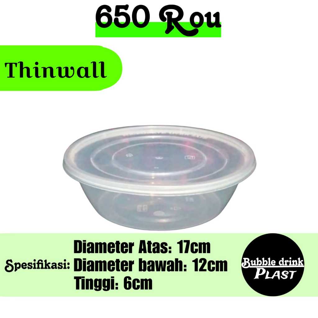 Thinwall DM Mangkok Oval 650ML Rou - Mangkok dessert Isi 25 + tutup