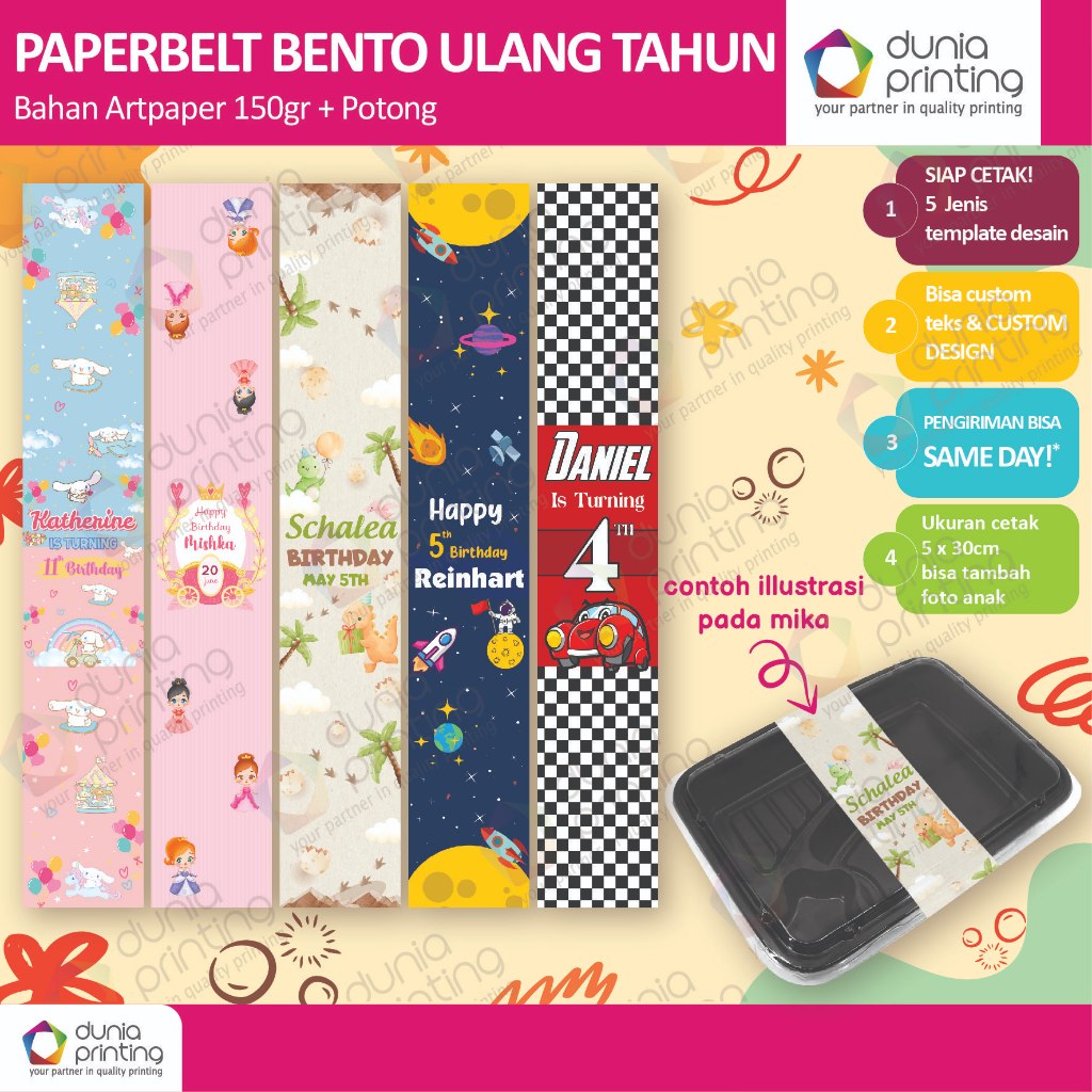 

Paperbelt Bento Box Ulang Tahun | Bento Roller Label Pengikat Makanan | Label Bento Box Ulang Tahun