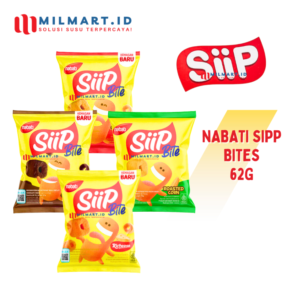 

NABATI SIIP BITE 62 G RICHEESE/RICHOCO/ROASTED CORN/CHICKEN SNACK JAJAN CAMILAN