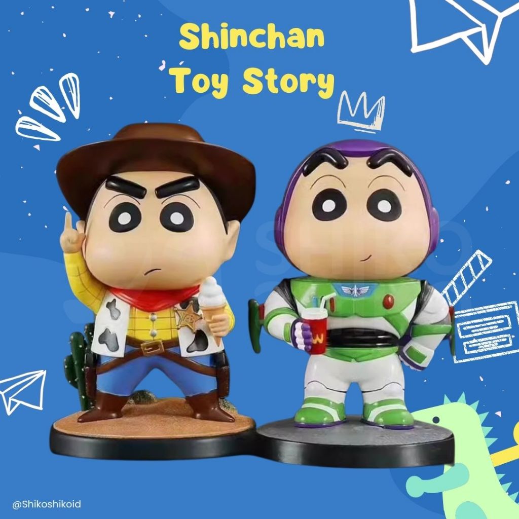 FSCtys Figure Shinchan x Toy Story Buzz Light year Woody Action Figur COS ToyStory