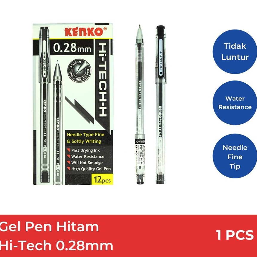 

KENKO GEL PEN HITAM / Pulpen Jel Hitam/ Pena Jel / Pen Tinta Hitam Hi-Tech-H 0.28 Mm