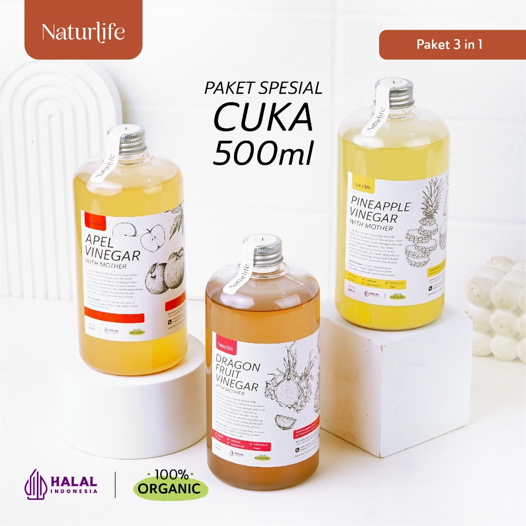 

Premium PAKET SPECIAL 500 ML CUKA APEL CUKA NANAS & CUKA NAGA WITH MOTHER NATURLIFE / APPLE CIDER