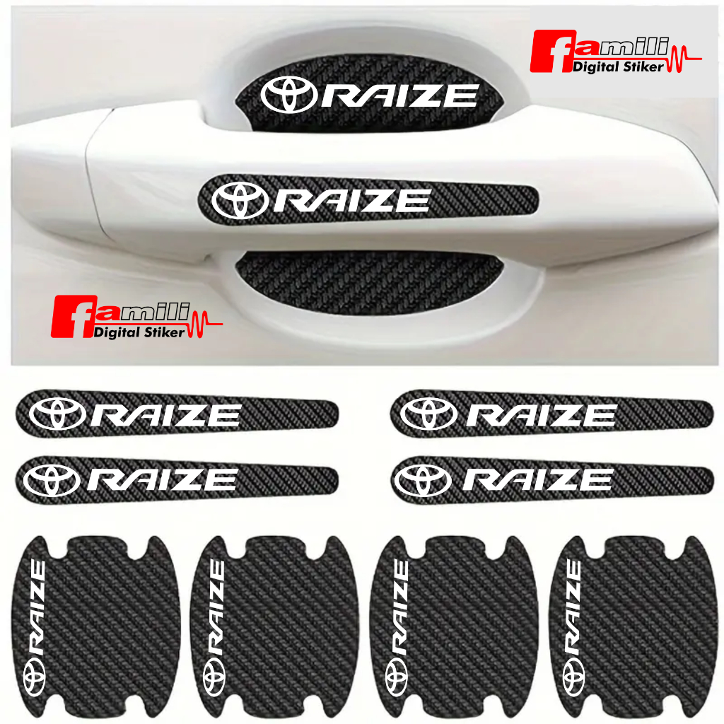 8 PCS Sticker Carbon 3D Pelindung Gagang Pintu Mobil Raize Sticker Carbon Pengaman Handle Pintu Mobi