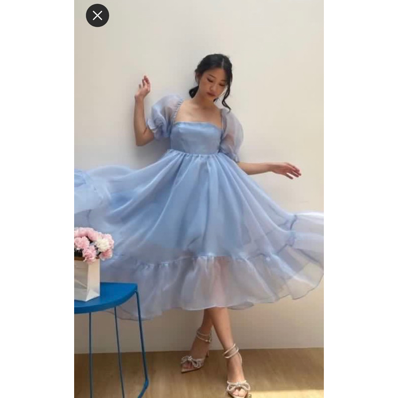 Baby Blue Cinderella Dress Premium baju pesta wanita Biru langit Prewedding dress Blue